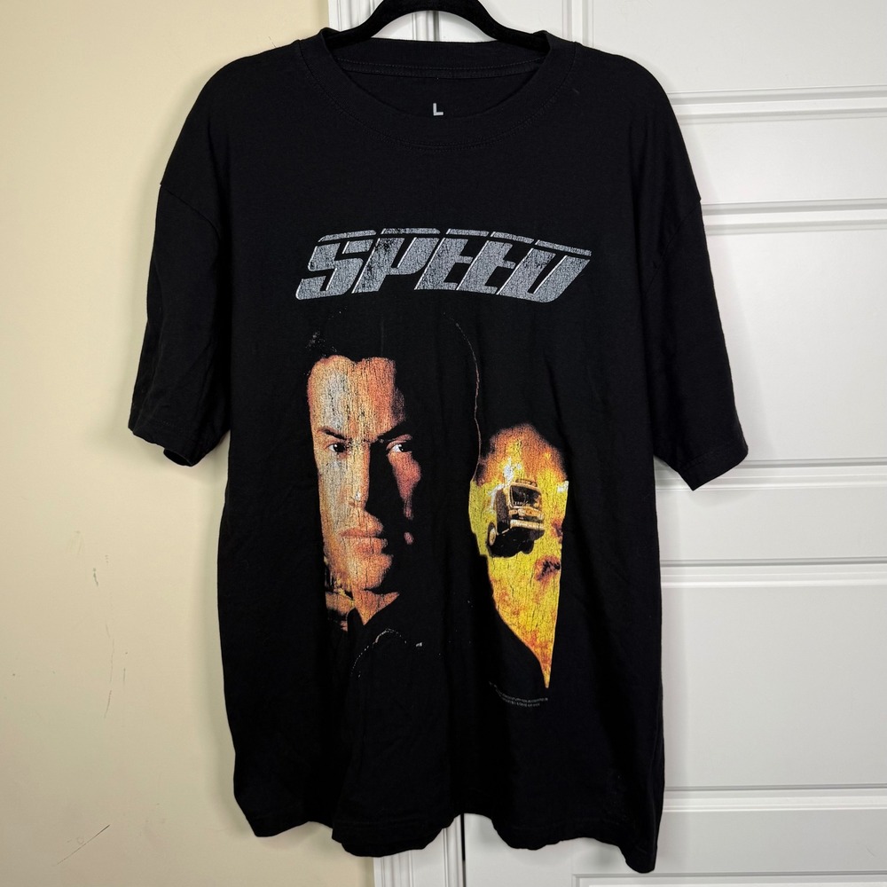 Speed Movie Tee Mens Large Black Graphic 90s Action Promo Made in USA T-Shirt